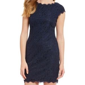 Eliza J Navy Blue Floral Lace Sheath Dress Size 4